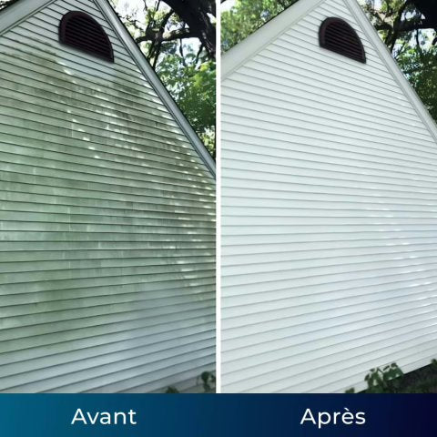 Façade de maison avant et après nettoyage au jet G'PARFAIT